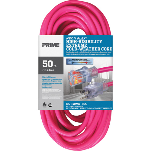 Neon Flex&reg; High Visibility Extension Cord, Outdoor, SJTW, 12/3 AWG, 15 A, 50' WestPier