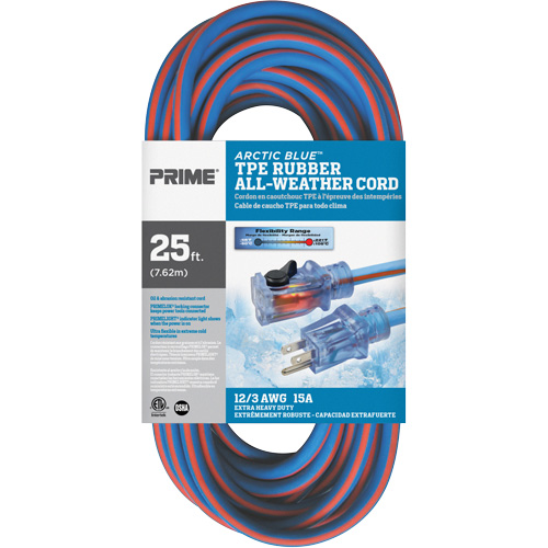 Arctic Blue TPE-Rubber Locking Extension Cord, All-Weather, SJEOW, 12/3 AWG, 15 A, 25' WestPier