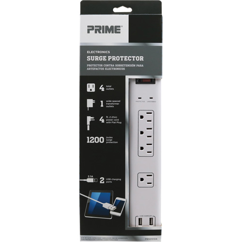 USB Charging Surge Protectors, 4 Outlets, 1200 J, 1875 W, 4' Cord WestPier