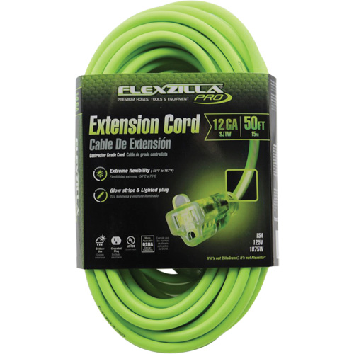 Flexzilla&reg; Pro Industrial Extension Cord, All-Weather, SJTW, 12/3 AWG, 15 A, 50' WestPier