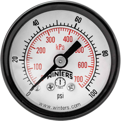 Manom&egrave;tre &eacute;conomique,  1-1/2", 0 - 100 psi, Fixation arri&egrave;re, Analogique WestPier