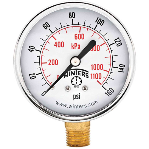 Manom&egrave;tre &eacute;conomique,  2-1/2", 0 - 160 psi, Fixation inf&eacute;rieure, Analogique WestPier