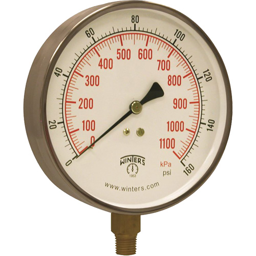 Manom&egrave;tre pour entrepreneur,  4-1/2", 0 - 160 psi, Fixation inf&eacute;rieure, Analogique WestPier