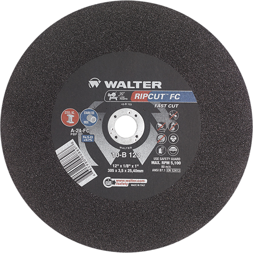 Ripcut Stainless Steel & Steel Cut-Off Wheel for Stationary Saws, 18" x 3/16", 1" Arbor, Type 1, Aluminum Oxide, 3400 RPM WestPier