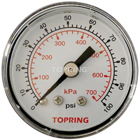 Pressure Gauge, 1-1/2" , 0 - 100 psi, Back Mount, Analogue WestPier
