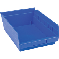 Plastic Shelf Bins, 8-3/8" W x 4" H x 11-5/8" D, Blue, 15 lbs. Capacity CB399 | WestPier