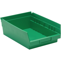 Shelf Bins, 8-3/8" W x 4" H x 11-5/8" D, Green, 30 lbs. Capacity WestPier