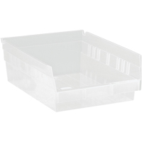 Shelf Bins, 8-3/8" W x 4" H x 11-5/8" D, Clear, 30 lbs. Capacity WestPier