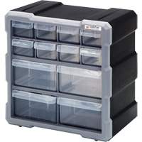 Drawer Cabinet, Plastic, 12 Drawers, 10-1/2" x 6-1/4" x 10-1/4", Black CG061 | WestPier