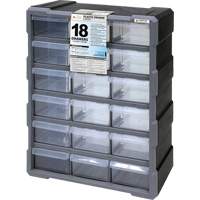 Drawer Cabinet, Plastic, 18 Drawers, 15" x 6-1/4" x 18-3/4", Black CG062 | WestPier