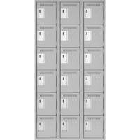 Clean Line Lockerettes, 6 -tier, Bank of 3, 36" x 18" x 72", Steel, Grey, Rivet (Assembled) WestPier