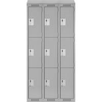 Clean Line Lockers, 3 -tier, Bank of 3, 36" x 18" x 78", Steel, Grey, Rivet (Assembled) WestPier