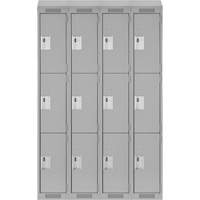 Clean Line Lockers, 3 -tier, Bank of 4, 48" x 18" x 78", Steel, Grey, Rivet (Assembled) WestPier