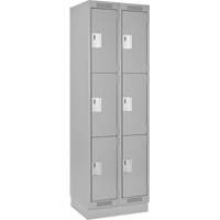 Clean Line Lockers, 3 -tier, Bank of 2, 24" x 18" x 76", Steel, Grey, Rivet (Assembled) WestPier