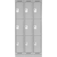Clean Line Lockers, 3 -tier, Bank of 3, 36" x 18" x 76", Steel, Grey, Rivet (Assembled) WestPier