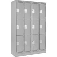 Clean Line Lockers, 3 -tier, Bank of 4, 48" x 18" x 76", Steel, Grey, Rivet (Assembled) WestPier