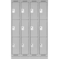 Clean Line Lockers, 3 -tier, Bank of 4, 48" x 18" x 76", Steel, Grey, Rivet (Assembled) WestPier