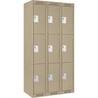 Clean Line Lockers, 3 -tier, Bank of 3, 36" x 18" x 72", Steel, Beige, Rivet (Assembled) WestPier
