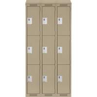 Clean Line Lockers, 3 -tier, Bank of 3, 36" x 18" x 78", Steel, Beige, Rivet (Assembled) WestPier