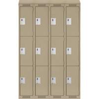 Clean Line Lockers, 3 -tier, Bank of 4, 48" x 18" x 78", Steel, Beige, Rivet (Assembled) WestPier