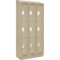 Clean Line Lockers, 3 -tier, Bank of 3, 36" x 18" x 82", Steel, Beige, Rivet (Assembled) WestPier