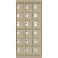Clean Line Lockerette , 6 -tier, Bank of 3, 36" x 18" x 82", Steel, Beige, Rivet (Assembled) WestPier