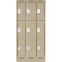 Clean Line Lockers, 3 -tier, Bank of 3, 36" x 18" x 76", Steel, Beige, Rivet (Assembled) WestPier