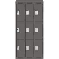 Clean Line Lockers, 3 -tier, Bank of 3, 36" x 18" x 78", Steel, Charcoal, Rivet (Assembled) WestPier