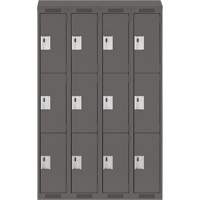 Clean Line Lockers, 3 -tier, Bank of 4, 48" x 18" x 78", Steel, Charcoal, Rivet (Assembled) WestPier
