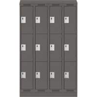 Clean Line Lockers, 3 -tier, Bank of 4, 48" x 18" x 82", Steel, Charcoal, Rivet (Assembled) WestPier