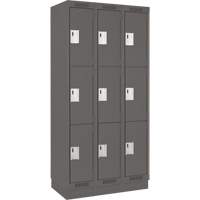 Clean Line Lockers, 3 -tier, Bank of 3, 36" x 18" x 76", Steel, Charcoal, Rivet (Assembled) WestPier