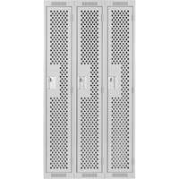 Clean Line Lockers, Bank of 3, 36" x 15" x 72", Steel, Grey, Rivet (Assembled), Perforated WestPier