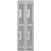 Clean Line Lockers, 2 -tier, Bank of 2, 24" x 18" x 82", Steel, Grey, Rivet (Assembled), Perforated WestPier