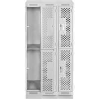 Clean Line Lockers, 2 -tier, Bank of 3, 36" x 18" x 82", Steel, Grey, Rivet (Assembled), Perforated WestPier