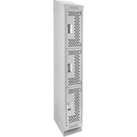 Clean Line Lockers, 3 -tier, 12" x 15" x 82", Steel, Grey, Rivet (Assembled), Perforated WestPier