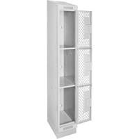 Clean Line Lockers, 3 -tier, 12" x 15" x 82", Steel, Grey, Rivet (Assembled), Perforated WestPier