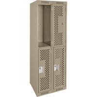 Clean Line Lockers, 2 -tier, Bank of 2, 24" x 15" x 72", Steel, Beige, Rivet (Assembled), Perforated WestPier