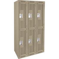 Clean Line Lockers, 2 -tier, Bank of 3, 36" x 15" x 72", Steel, Beige, Rivet (Assembled), Perforated WestPier