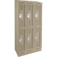 Clean Line Lockers, 2 -tier, Bank of 3, 36" x 18" x 82", Steel, Beige, Rivet (Assembled), Perforated WestPier