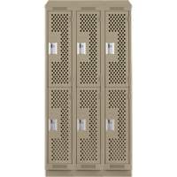 Clean Line Lockers, 2 -tier, Bank of 3, 36" x 18" x 82", Steel, Beige, Rivet (Assembled), Perforated WestPier