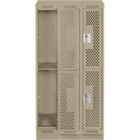 Clean Line Lockers, 2 -tier, Bank of 3, 36" x 18" x 82", Steel, Beige, Rivet (Assembled), Perforated WestPier