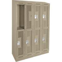 Clean Line Lockers, 2 -tier, Bank of 4, 48" x 18" x 82", Steel, Beige, Rivet (Assembled), Perforated WestPier
