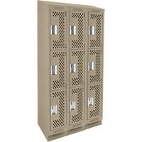 Clean Line Lockers, 3 -tier, Bank of 3, 36" x 15" x 82", Steel, Beige, Rivet (Assembled), Perforated WestPier