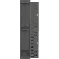 Clean Line Lockers, 2 -tier, 12" x 15" x 72", Steel, Charcoal, Rivet (Assembled), Perforated WestPier