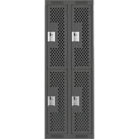Clean Line Lockers, 2 -tier, Bank of 2, 24" x 15" x 72", Steel, Charcoal, Rivet (Assembled), Perforated WestPier