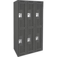 Clean Line Lockers, 2 -tier, Bank of 3, 36" x 15" x 72", Steel, Charcoal, Rivet (Assembled), Perforated WestPier