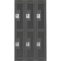 Clean Line Lockers, 2 -tier, Bank of 3, 36" x 15" x 72", Steel, Charcoal, Rivet (Assembled), Perforated WestPier