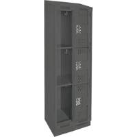 Clean Line Lockers, 3 -tier, Bank of 2, 24" x 15" x 82", Steel, Charcoal, Rivet (Assembled), Perforated WestPier
