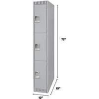 Lockers, 3 -tier, 12" x 18" x 72", Steel, Grey, Knocked Down WestPier