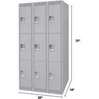 Lockers, 3 -tier, Bank of 3, 36" x 18" x 72", Steel, Grey, Knocked Down WestPier
